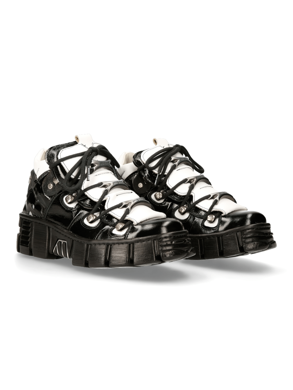 NEW ROCK Heavy Rock Platform Sneakers in black and white with chunky sole and bold lace-up design, perfect for punk fashion.