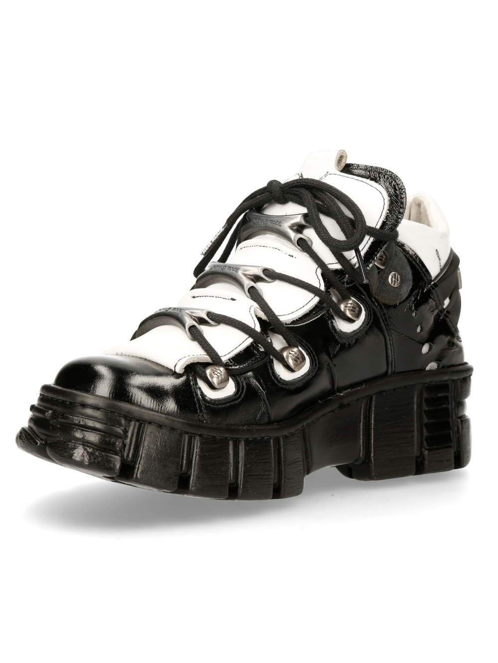 Urban Gothic Punk platform sneakers in black and white with chunky sole and lace-up design for bold style.