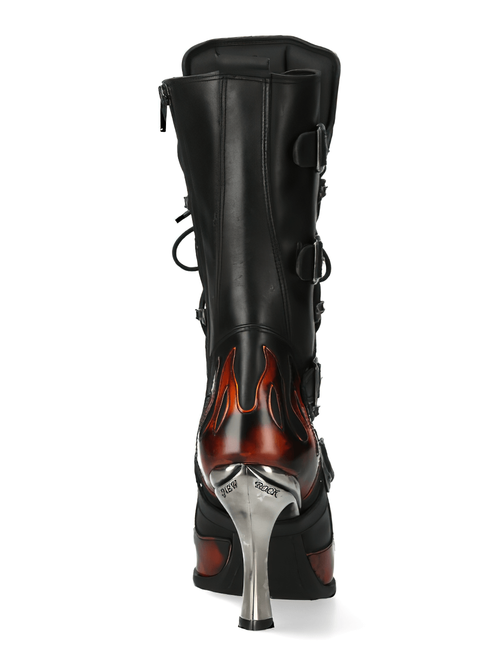 NEW ROCK Heeled Lace-Up Boots with Flame Design