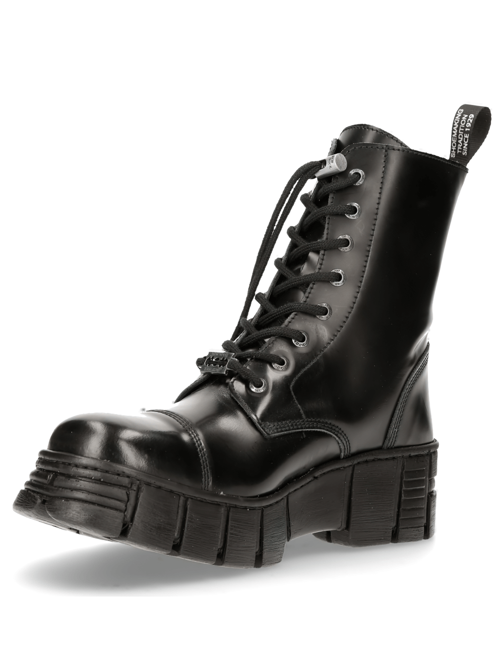 NEW ROCK Black Lace-Up Platform Ankle Boot, edgy design for urban fashion lovers.