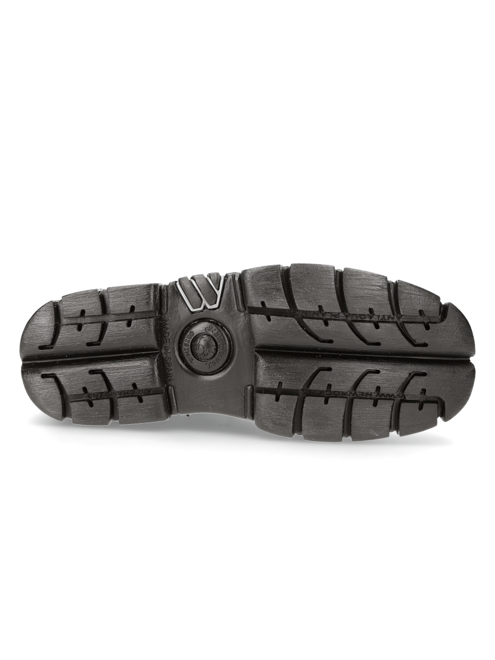 Sole of NEW ROCK Black Platform Ankle Boots, showcasing robust tread and durability features for urban style.