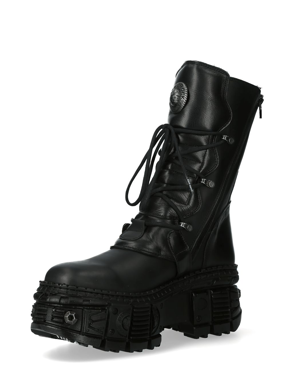 NEW ROCK Black Lace-Up Ankle Boots with Metallic Accents in Gothic Military Style.