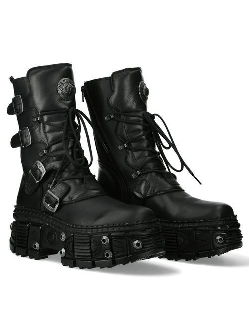 NEW ROCK Bold schwarze Stiefeletten mit Schnallendetails
