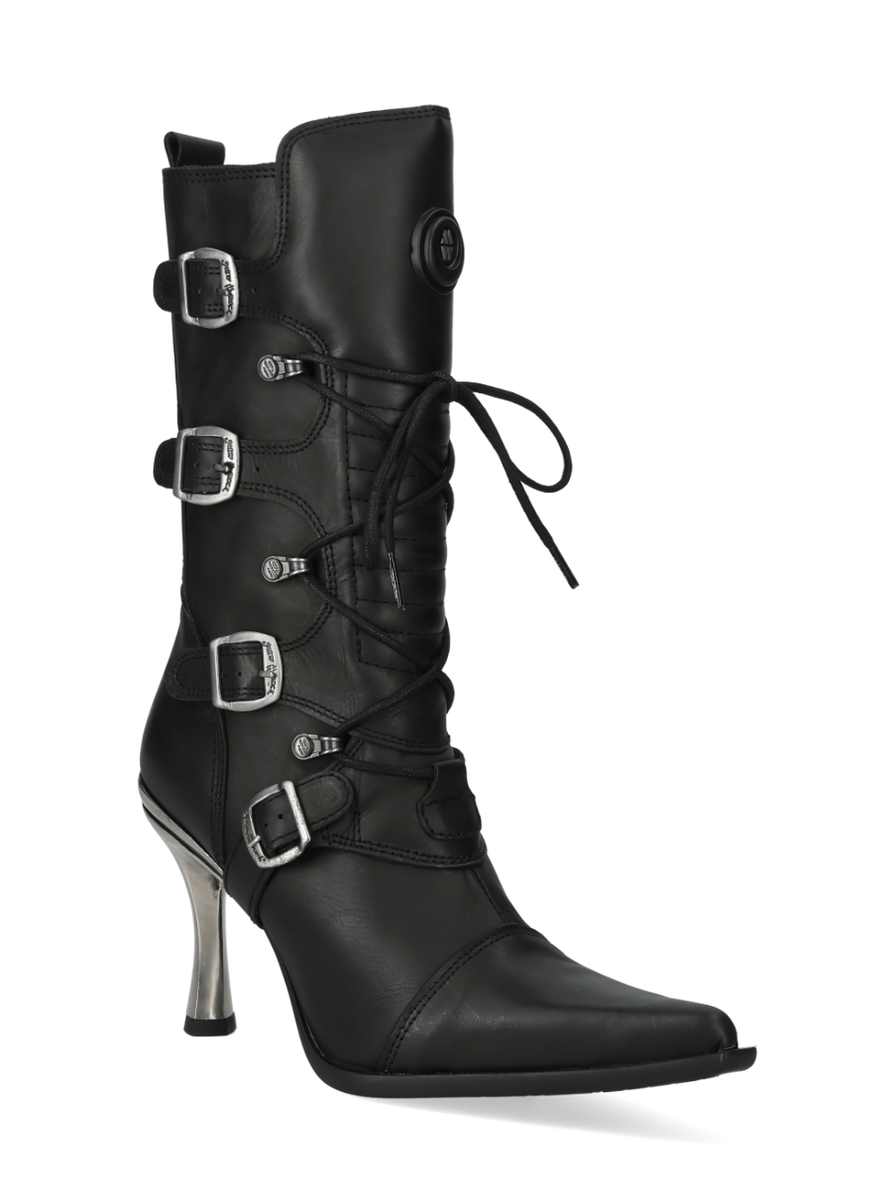 NEW ROCK Laced High-Heel Boots with Metallic Accents