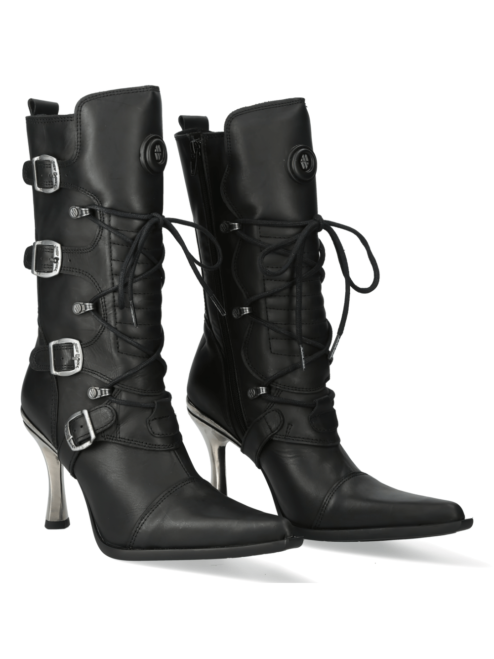 NEW ROCK Laced High-Heel Boots with Metallic Accents