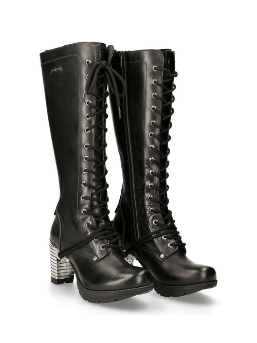 NEW ROCK Lederstiefeletten mit Schnürung und Metallic-Absatz