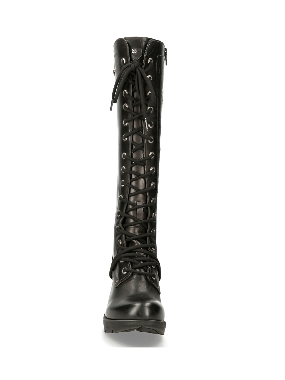 NEW ROCK Laced Leather Boots with Metallic Heels