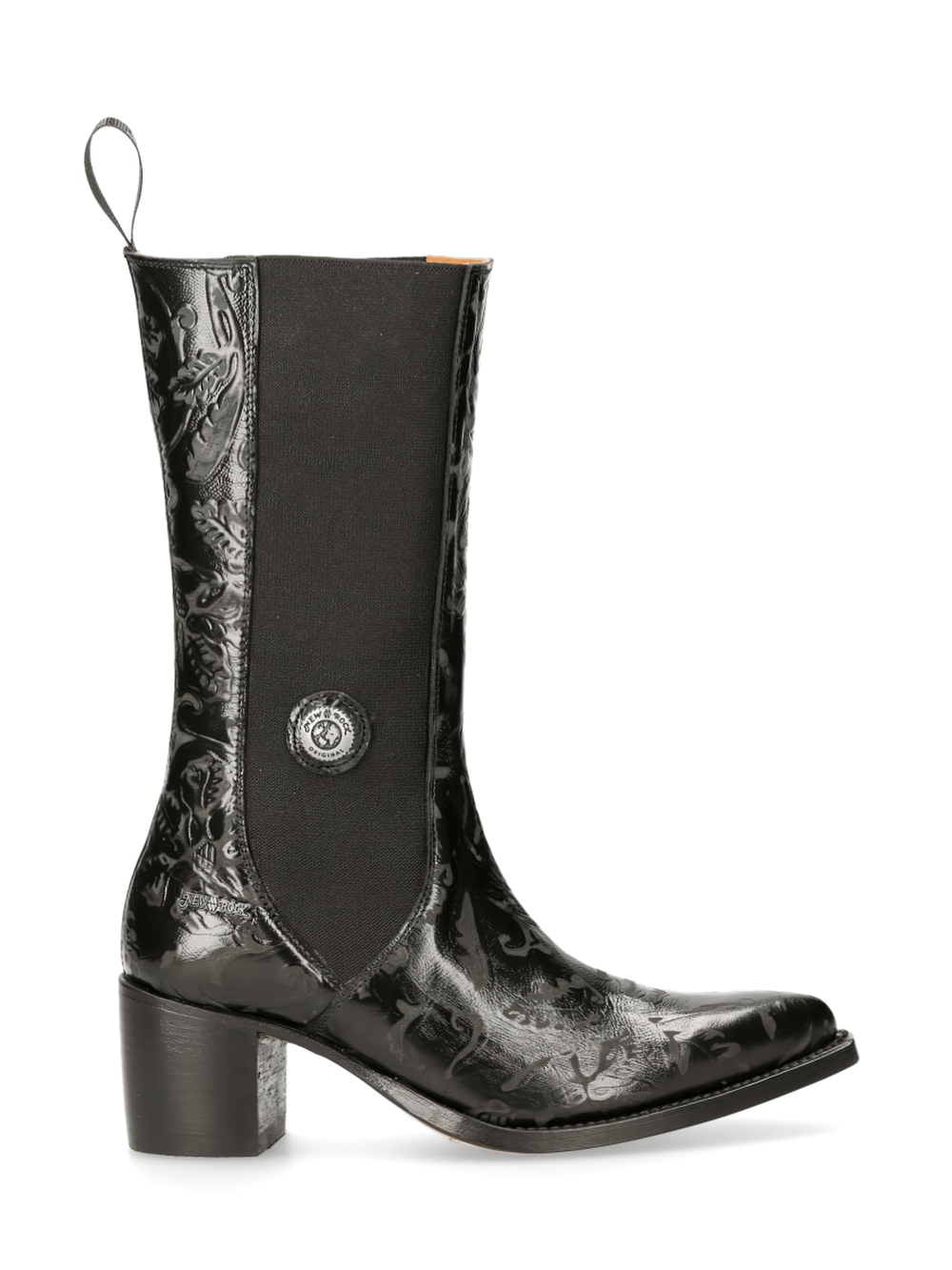 NEW ROCK Lady's Black Western Elastic Boots with Metallic Detail and 6cm Heel.