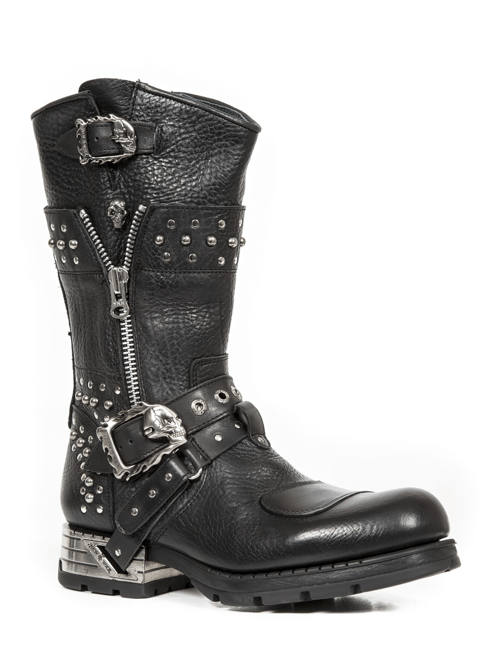 NEW ROCK Leather Biker Boots with Zipper and Rivets