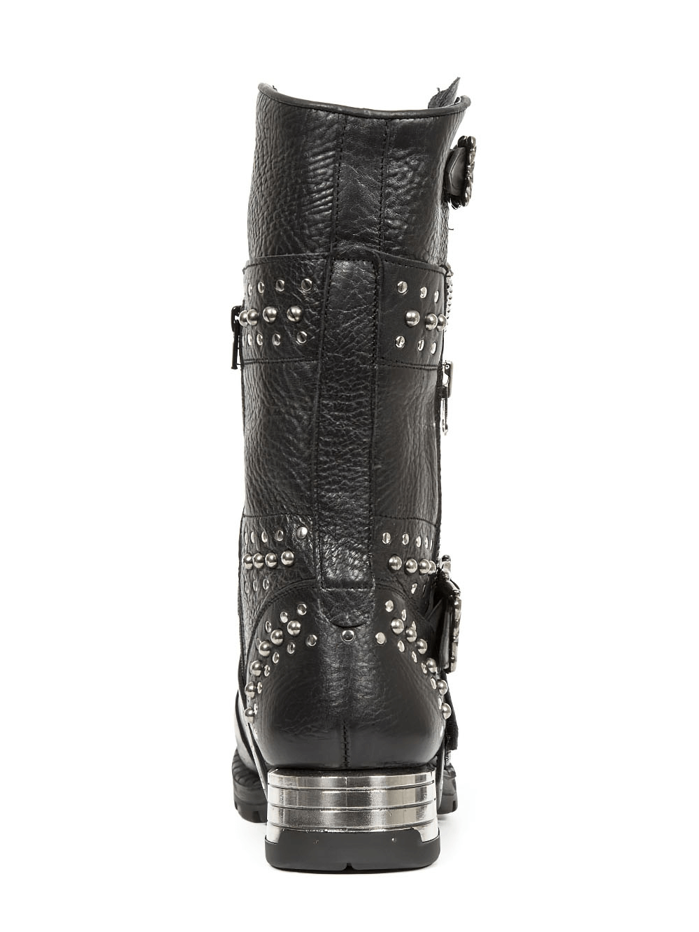 NEW ROCK Leather Biker Boots with Zipper and Rivets