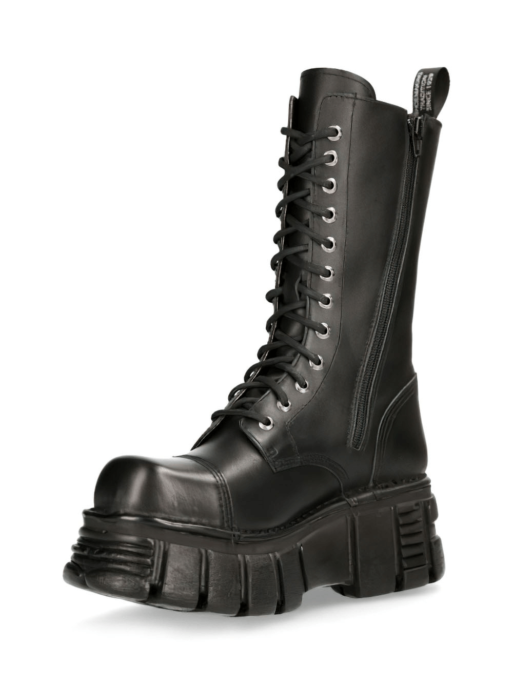 NEW ROCK Leather Military High Boots with Metallic Details
