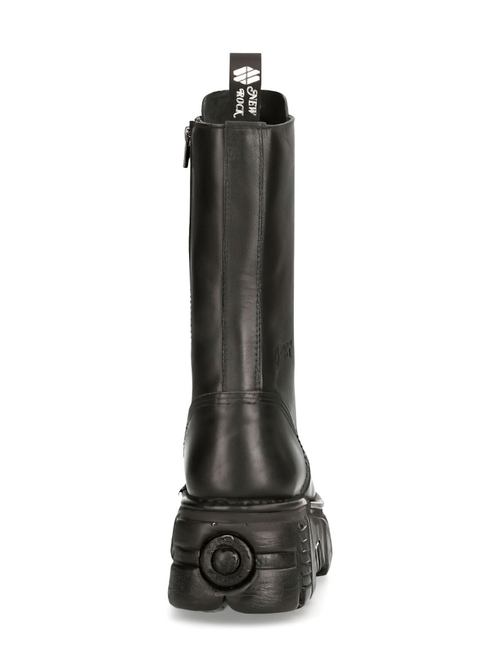 NEW ROCK Men's Leather Military High Boots in black, featuring a sturdy heel and zipper for easy wear.