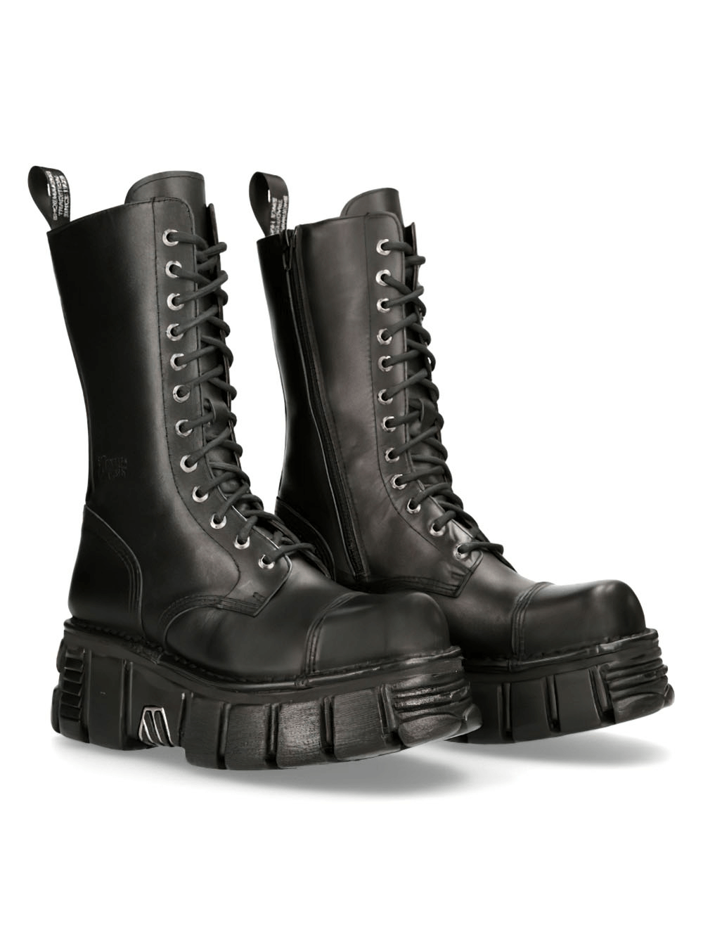 NEW ROCK Leather Military High Boots with Metallic Details