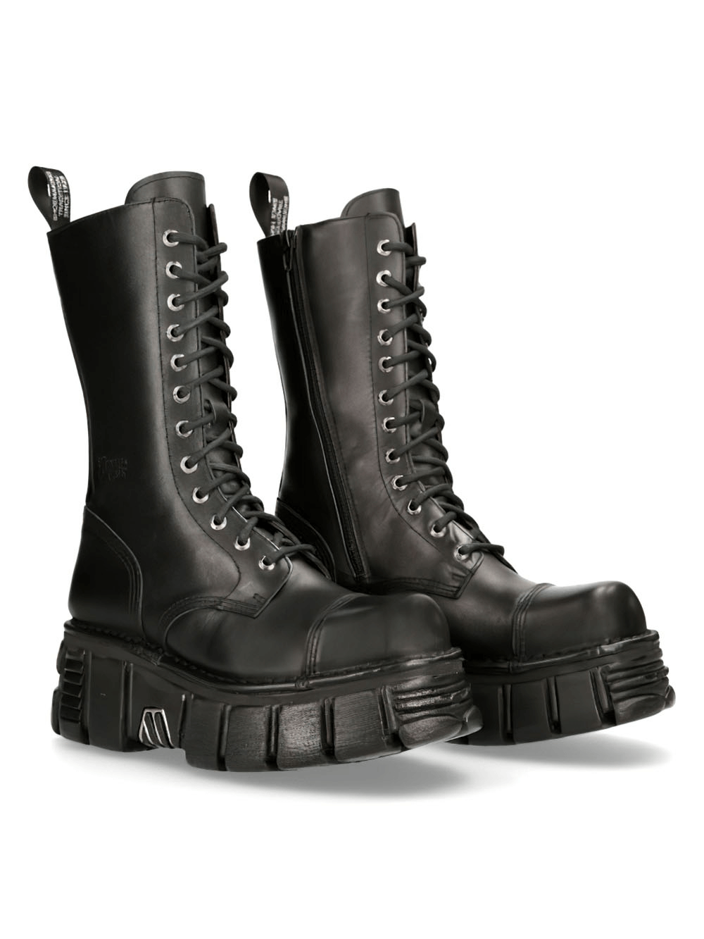 NEW ROCK Men's Leather Military High Boots with Metallic Details and Chunky Sole