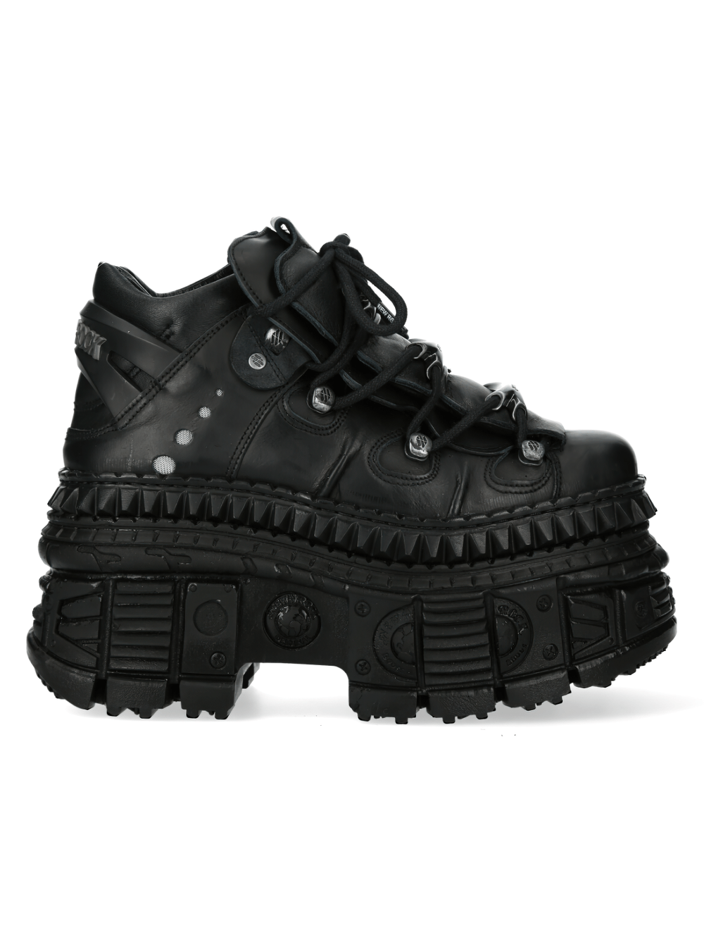 Edgy NEW ROCK leather platform boots with bold design for punk and goth styles, showcasing unique detailing.