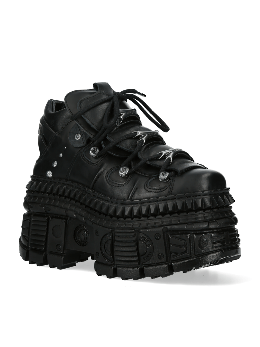 NEW ROCK black leather platform boots with edgy design and chunky sole for punk and goth styles.