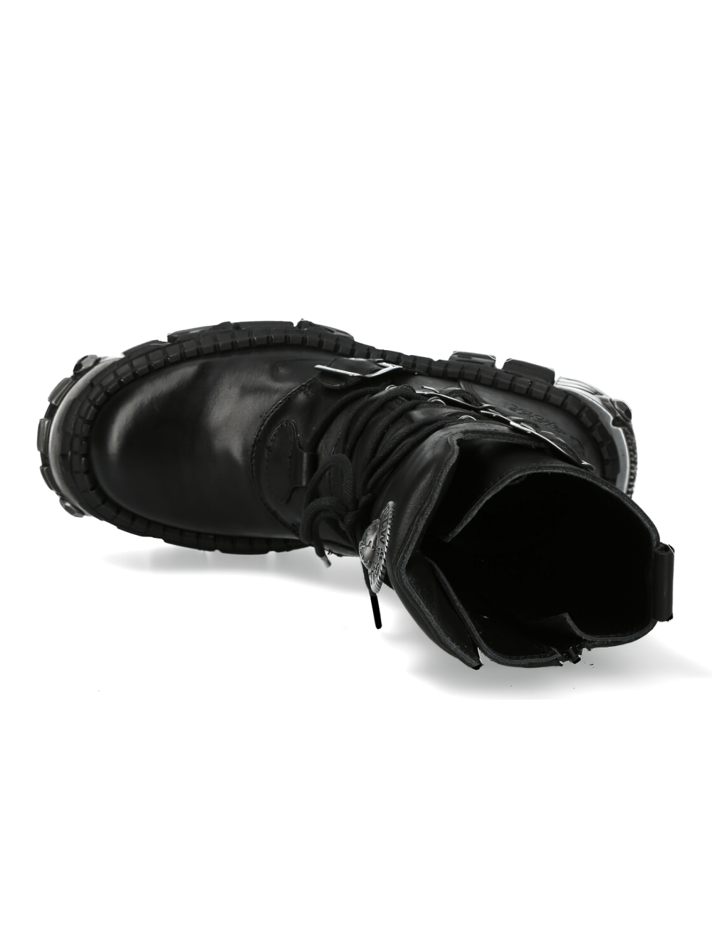 NEW ROCK Leather Platform Boots with metallic accents in military style, featuring genuine leather and punk design.