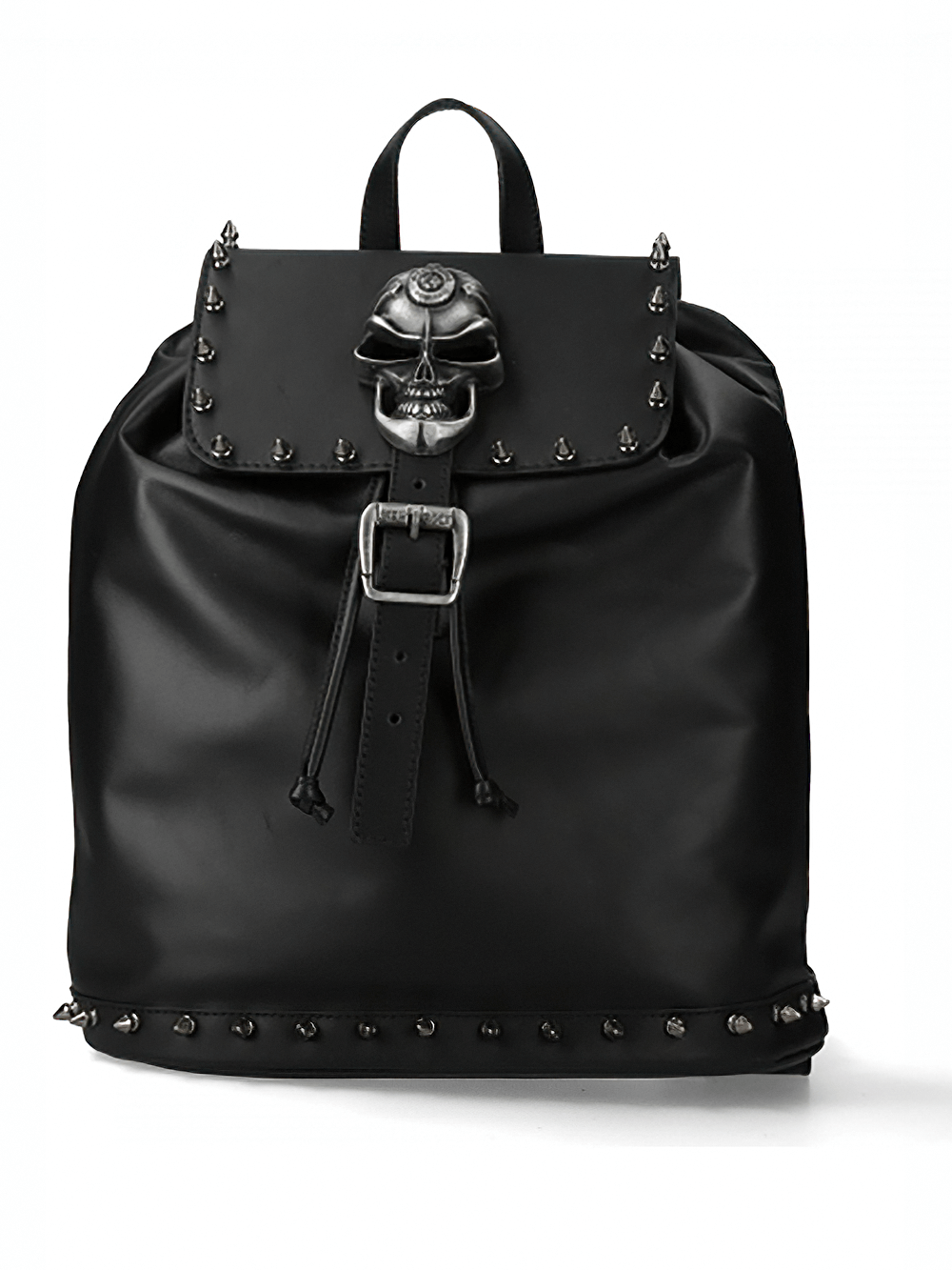 NEW ROCK black leather punk backpack with skull and spikes, perfect for a bold gothic style.