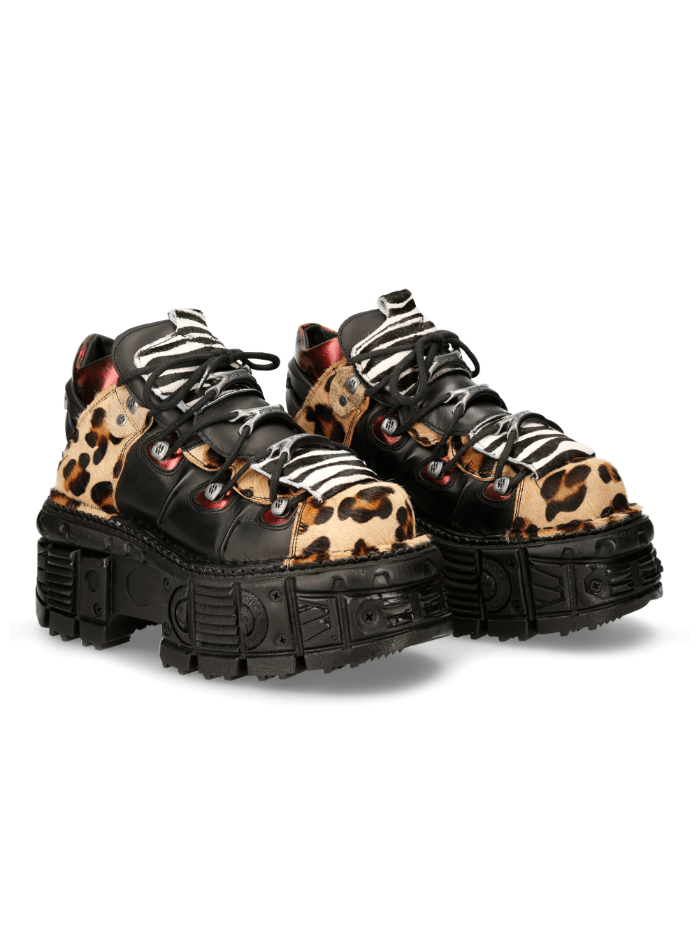 NEW ROCK Men's Leopard Print Ankle Boots with chunky sole, combining punk rock style and metallic flair.