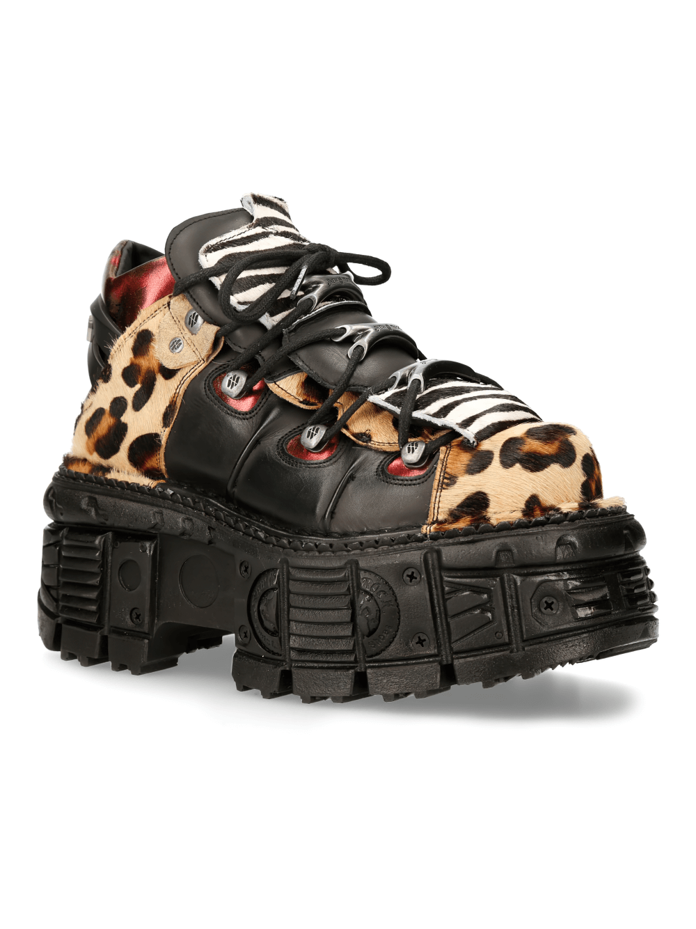 NEW ROCK Men's Leopard Print Ankle Boots with chunky black sole for a punk rock edge.