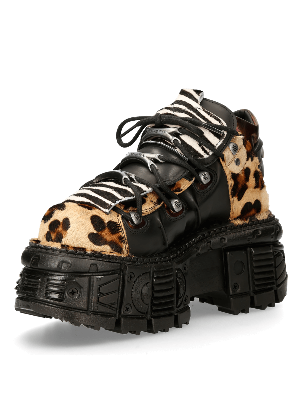 NEW ROCK Men's Leopard Print Ankle Boots with Chunky Sole, featuring a punk rock design and durable materials.