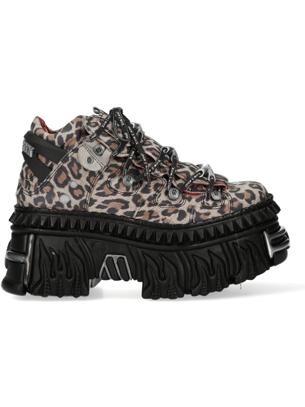 Leopard print gothic punk ankle boots with robust design and chunky sole, perfect for rockstar style.