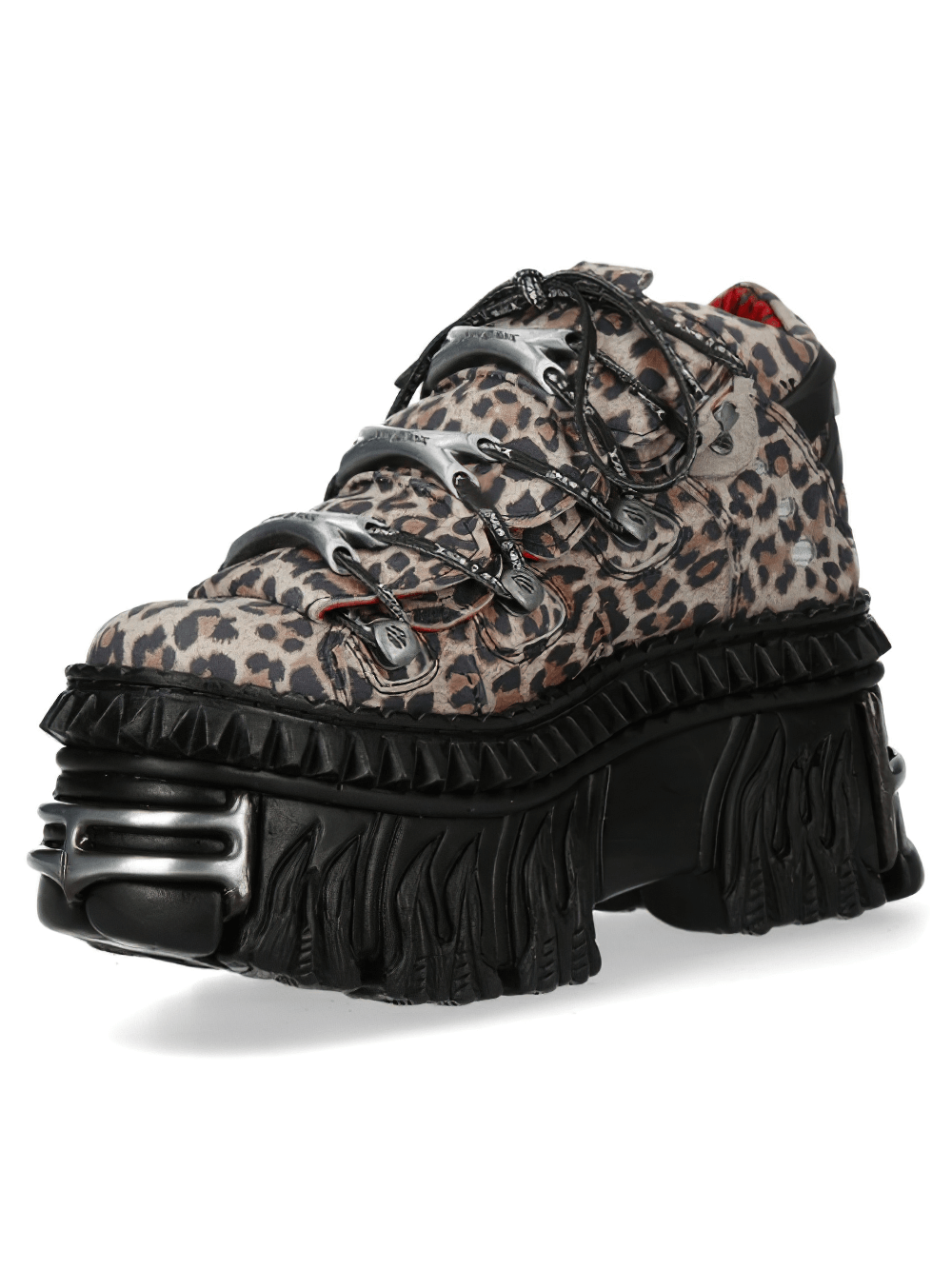 Unique leopard print gothic punk ankle boots with lace-up design and chunky sole for a bold, fierce look.