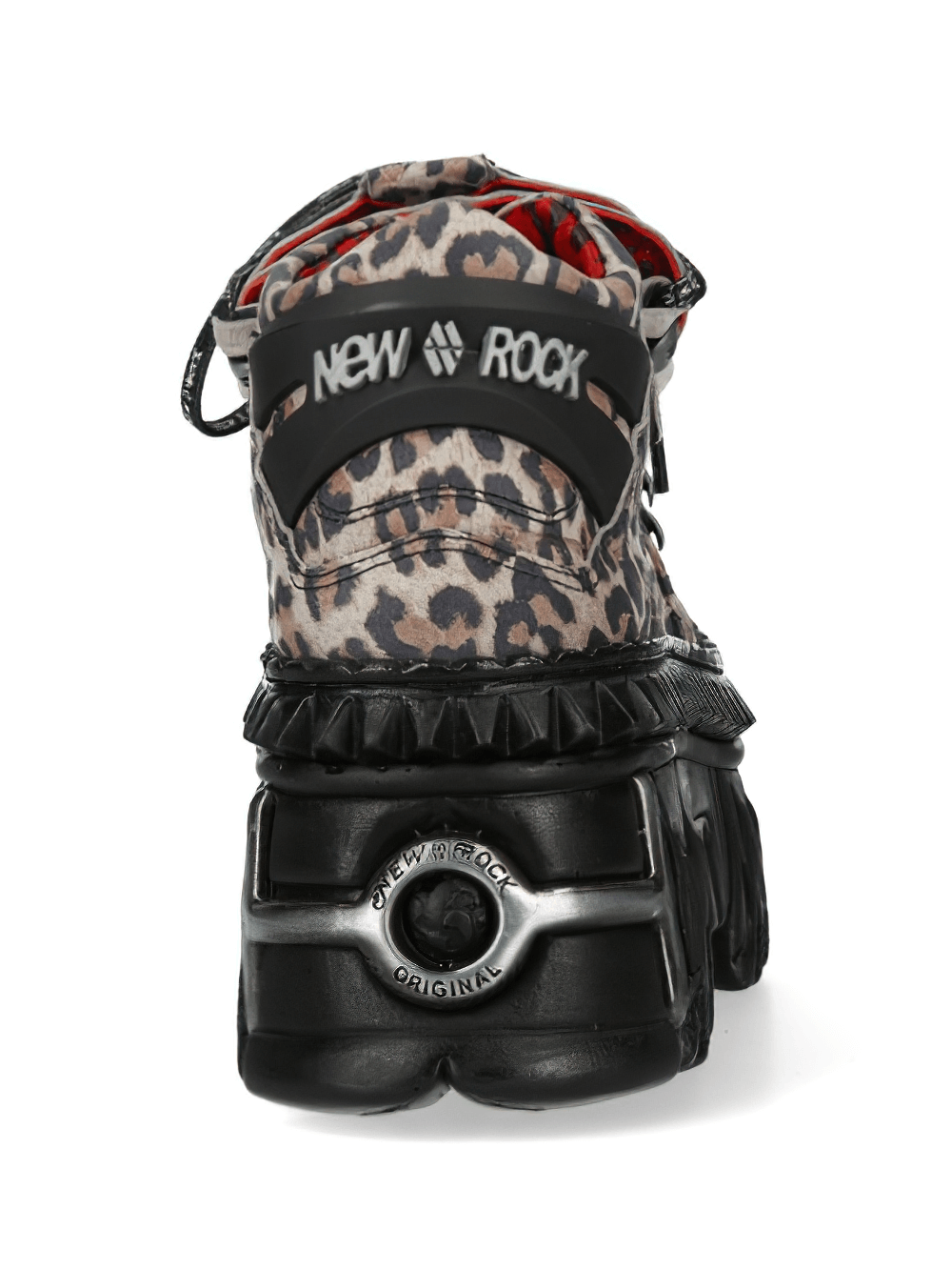 NEW ROCK leopard print gothic punk ankle boots, sturdy design, bold statement footwear for rockstars.