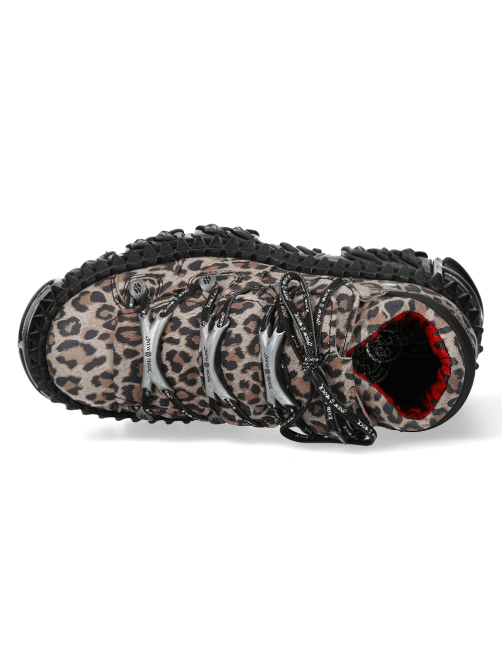 Leopard print gothic punk ankle boots with lace-up design and durable sole, perfect for making a bold fashion statement.