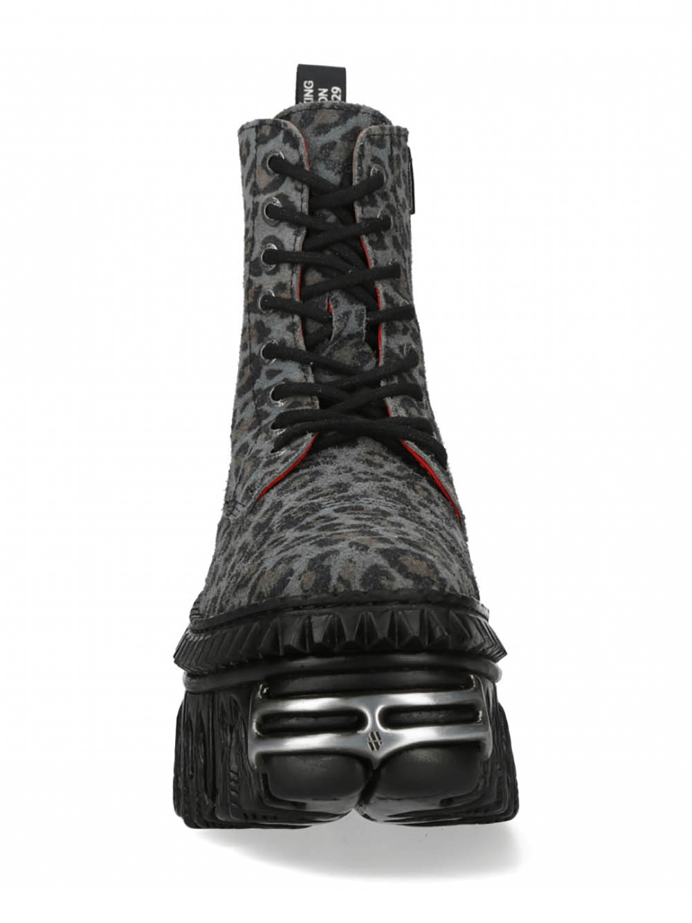 Bold leopard print platform ankle boots with zipper and laces from NEW ROCK, perfect for urban rock style.