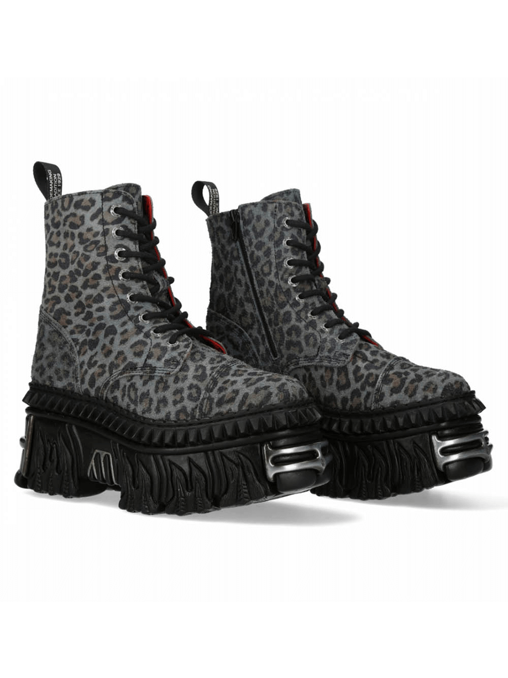 NEW ROCK leopard print platform ankle boots with zipper and laces for bold urban style and edgy fashion.