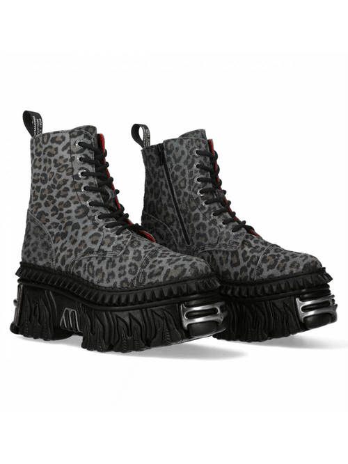 NEW ROCK Leopard Print Platform Ankle Boots for Urban Style