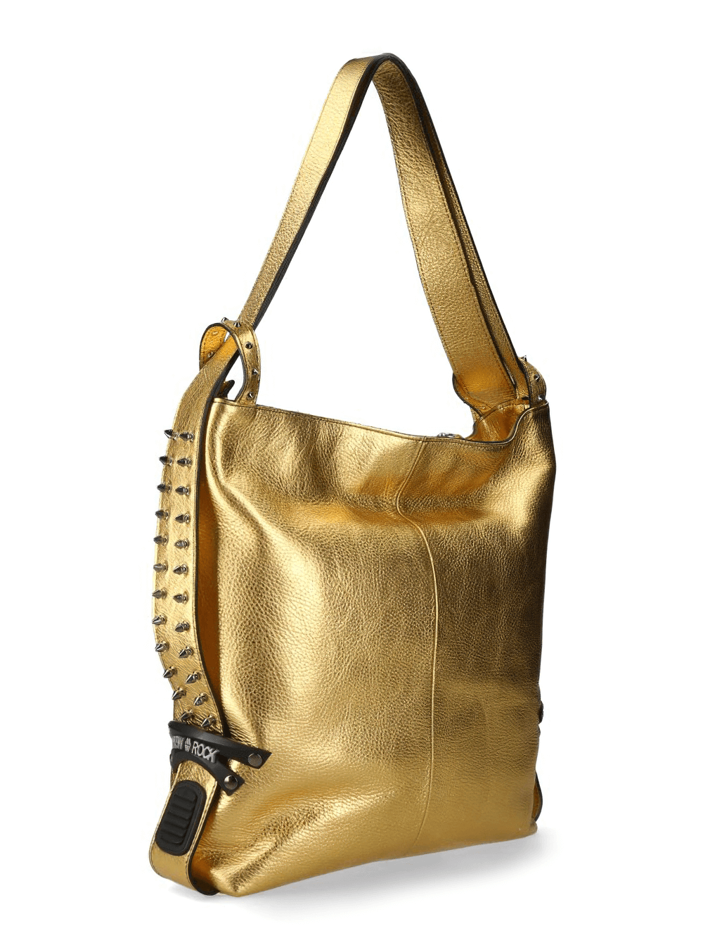 NEW ROCK Luxury Gold Cow Leather Bag with Buckle Clasp, stylish and spacious for elegant essentials.