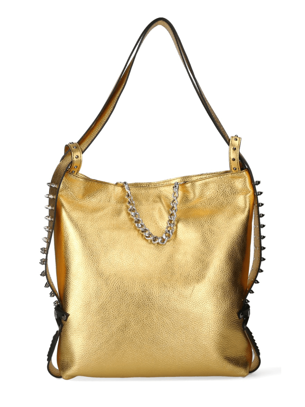 NEW ROCK gold cow leather fashion bag with buckle clasp and chain detail, showcasing elegance and luxury.