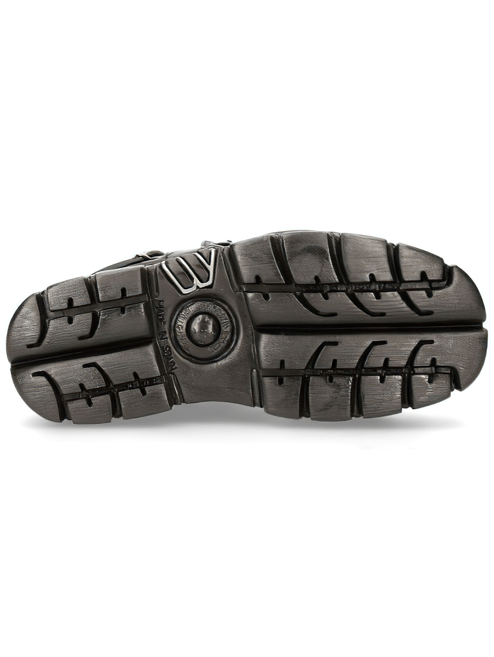 Bottom view of NEW ROCK Male Gothic Platform Sandals showing grippy PU-Ultra sole and unique tread design.