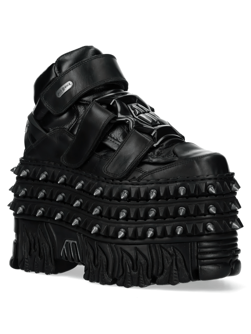 Alt Tag: NEW ROCK Male Platform Ankle Boots with Spike Sole and Straps black punk gothic boot with triple straps and oversized spiked sole
