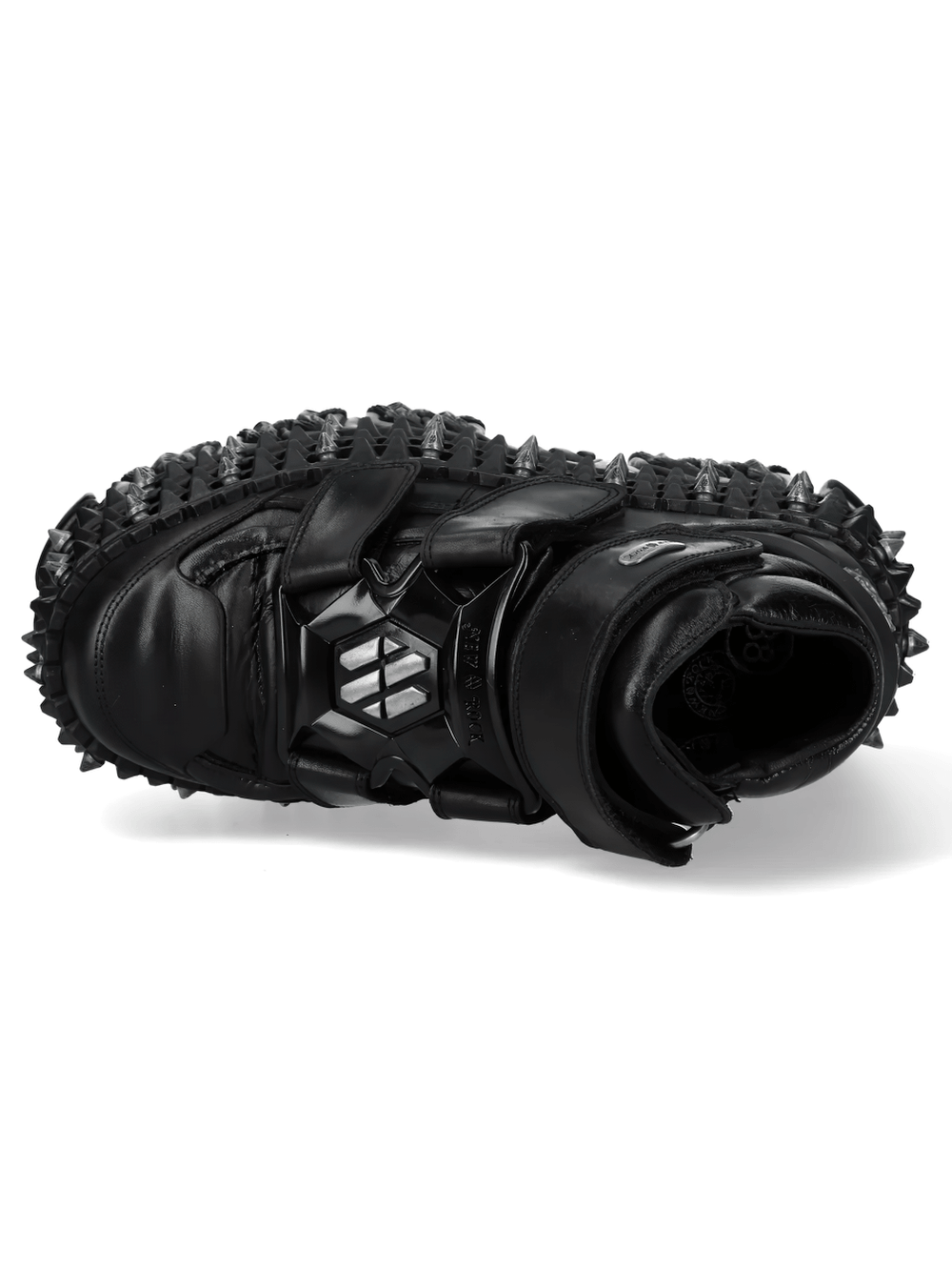 Alt Tag: NEW ROCK Male Platform Ankle Boots with Spike Sole and Straps black punk gothic ankle boot, triple straps, spiked tread sole