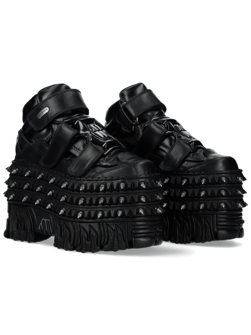 NEW ROCK Male Platform Ankle Boots with Spike Sole and Straps