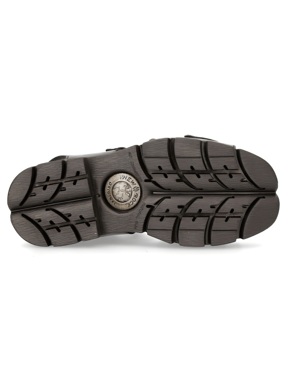 Bottom view of NEW ROCK male punk sandals showcasing the durable sole and gripping tread for urban style and comfort.