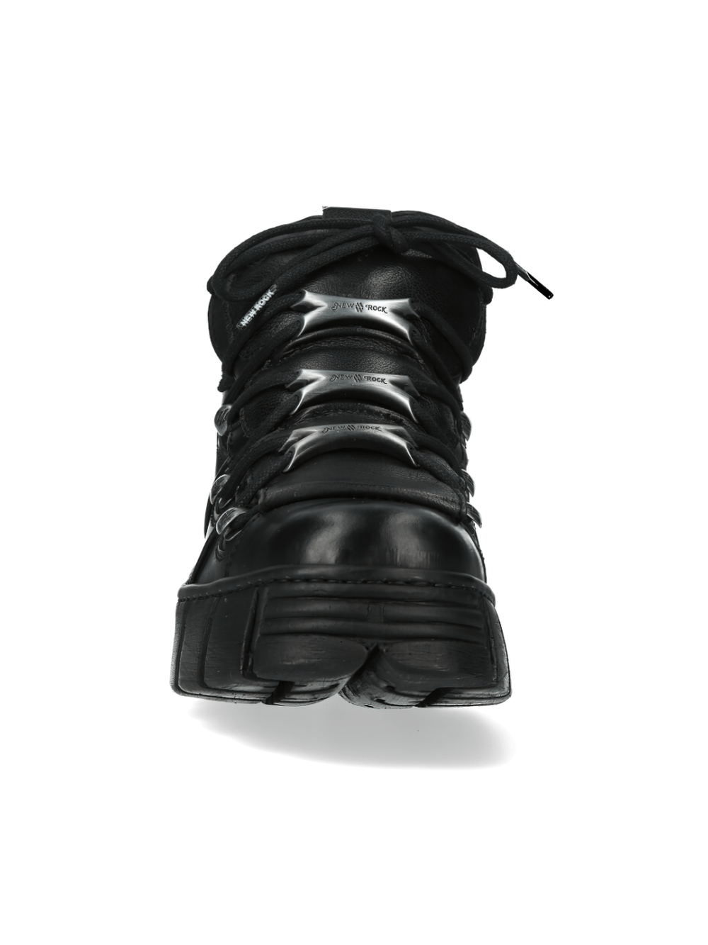 NEW ROCK matte black platform boots with metallic bone laces, showcasing heavy rock urban style and genuine leather.