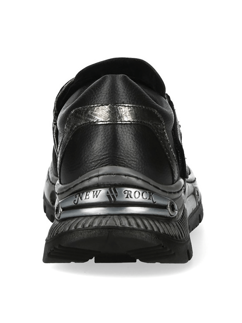 Back view of NEW ROCK Men's Alt Shoes with Sculpted Tread Sole showcasing sleek design and industrial accents.