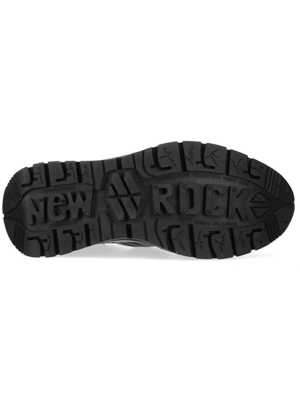 NEW ROCK Men's Alt Shoes with Sculpted Tread Sole view of the industrial tread sole featuring bold textures and accents.