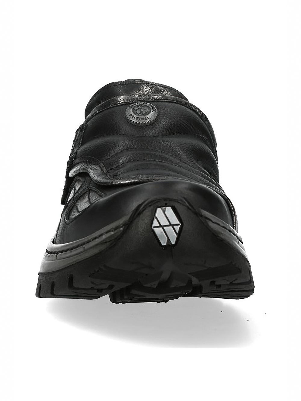 NEW ROCK Men's Alt Shoes with Sculpted Tread Sole showcasing sleek black design and sculpted sole detail.