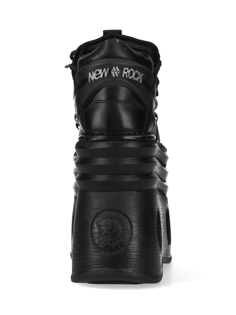 NEW ROCK Men's Ankle Boots with Buckles and Platform Sole, sleek black design showcasing bold platform and buckles.