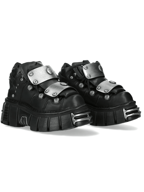 NEW ROCK Herren Stiefeletten mit silbernen Metallriemenplatten