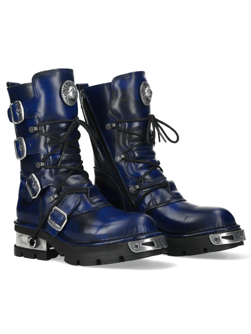 NEW ROCK Herren Bikerstiefel mit Schnallen und klobiger Profilsohle