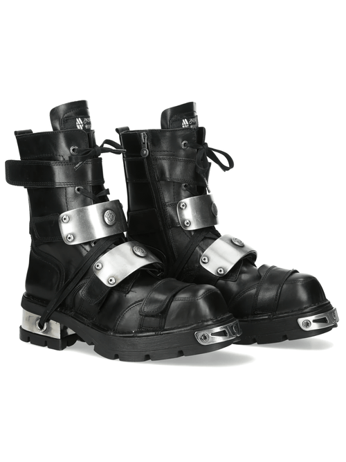 NEW ROCK Herren-Bikerstiefel mit Metallriemen und seitlichen Reißverschlüssen