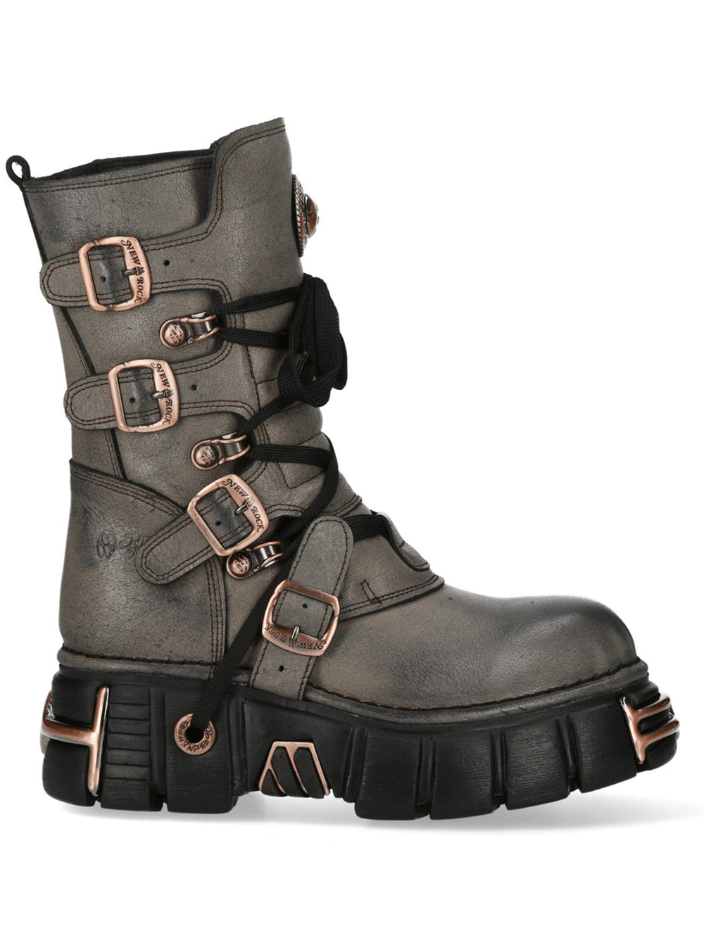 NEW ROCK Men's Biker Punk Boots With Copper Trim featuring bold design and heavy rock silhouette.