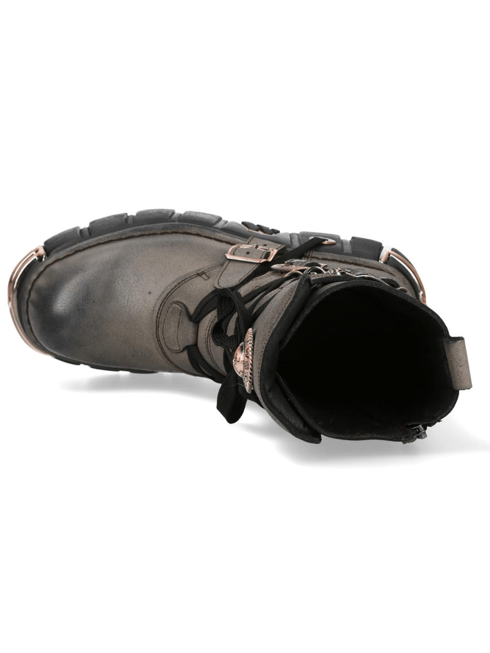 NEW ROCK Men's Biker Punk Boots With Copper Trim featuring lace-up design and bold platform sole.