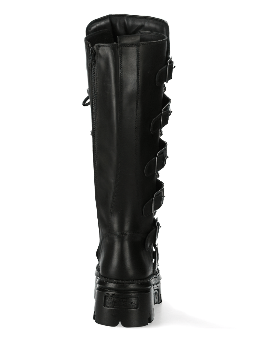 Stylish black high boots with buckles and zipper, showcasing punk rock design and genuine leather.